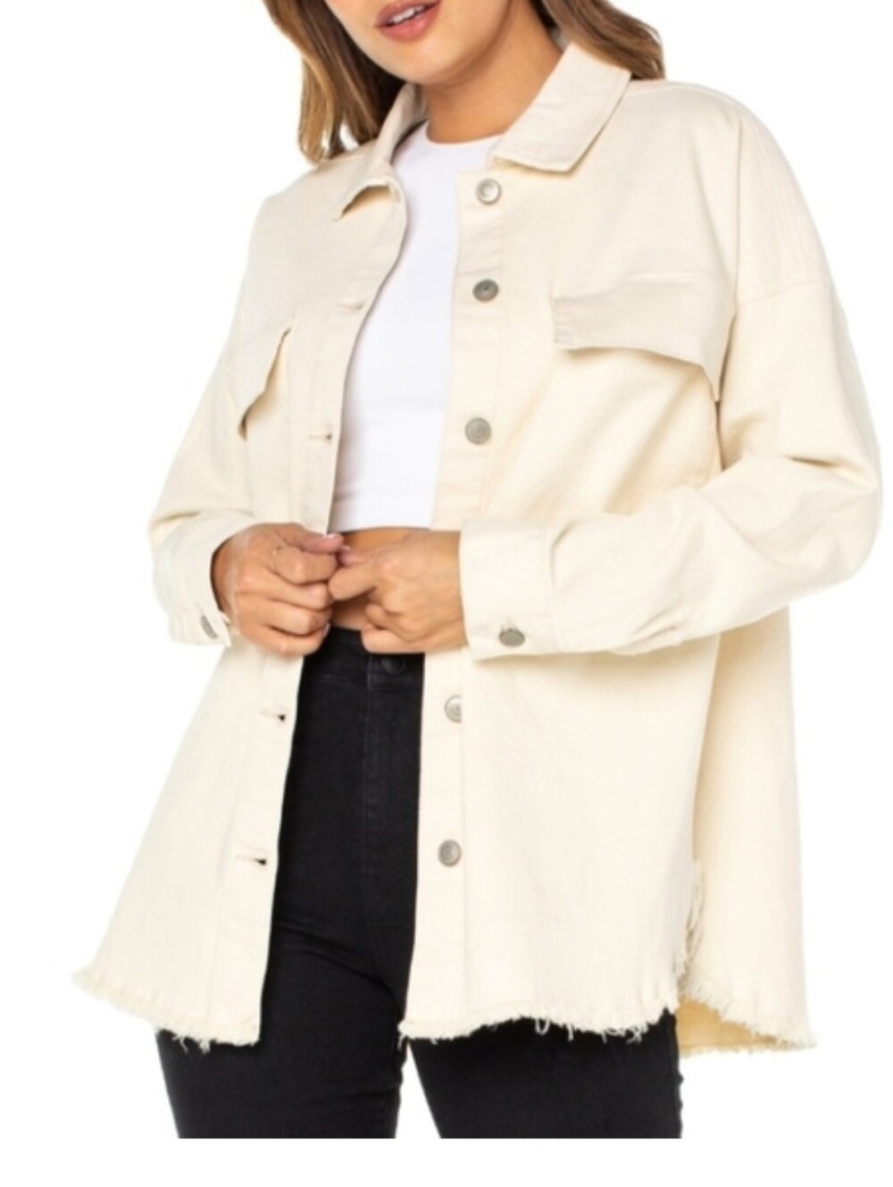 Celebrity Pink Cream Denim Shacket Oversized Neutral New Size Large